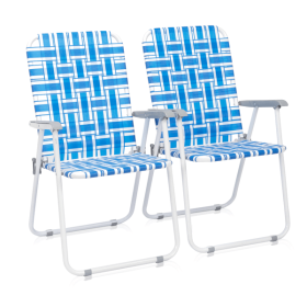 [Same Code: 70635530]2pcs Steel Tube PP Webbing Bearing 120kg Folding Beach Chair Blue& White Strip