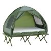 2-Person Foldable Camping Cot, Portable Outdoor w/ Bedspread & Thick Air Mattress, 4-In-1 Elevated Camping Bed Tent for Hiking, Picnic, Green