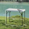 Folding Fish Cleaning Table with Sink, Portable Camping Table with Faucet, Drainage Hose, Sprayer and Shelf, White
