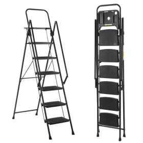 6-Step Folding Ladder, Portable Steel Stool For Home And Workshop (Option: 6 step ladder black)