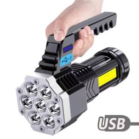 7 LED Flashlight COB Torch Rechargeable Side Light USB Charging 4 Modes Waterproof Work Light (Option: Black)